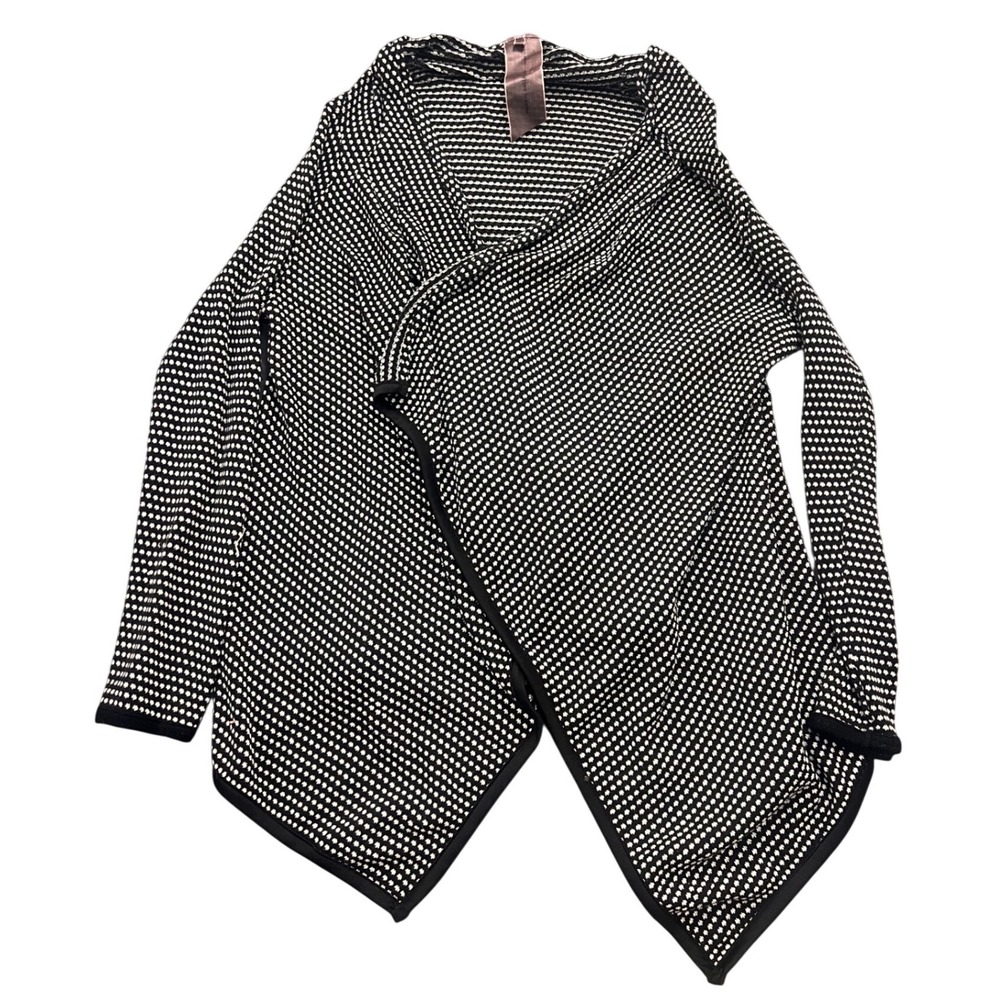 Moon Collection Cardigan Womens Small Black White Textured Open Front Waterfall